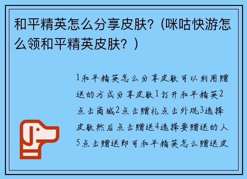 和平精英怎么分享皮肤？(咪咕快游怎么领和平精英皮肤？)